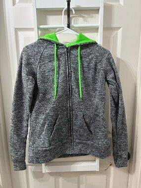Exist Grey Zip Hoodie with Neon Green Trim